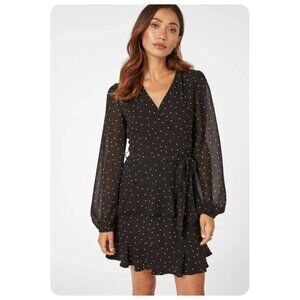 Hyfve Black Polka Dot Long Sleeve Ruffle Dress sz M